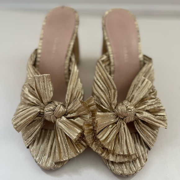 Loeffler Randall Penny Knotted Metallic Gold Mules 38 1/2 8 - Picture 1 of 6